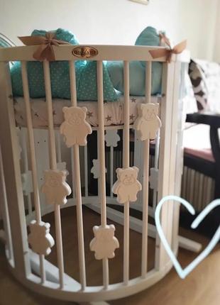 Ліжечко трансформер 9в1 smart bed round з ведмедиками ingvart, білий