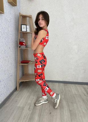 Дитячий спортивний костюм «міні маус» лосини та топ для дівчинки червоний 1106 фото