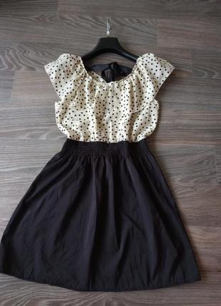 Платье имитация двойки: блузка в горошек и черная юбочка7 фото