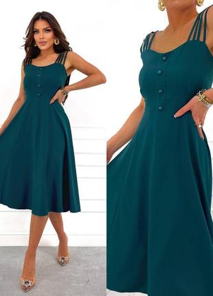 Сукня жіноча довга міді літня легка на літо базова на бретелях чорна зелена синя нарядна повсякденна сарафан7 фото