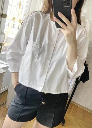 Ресайкл блуза з мереживом в білому кольорі , бавовна