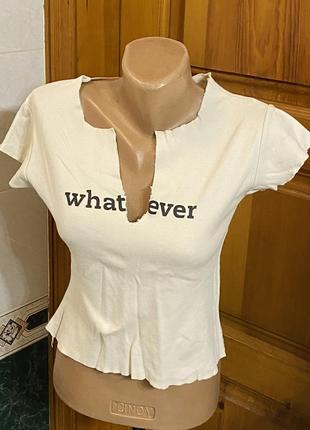Бежевий топ майка футболка з написом жіноча коротка літня