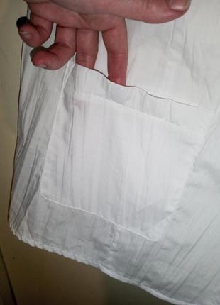 Белый жакет-блузон с карманами и коротким рукавом,жатка,большого размера4 фото