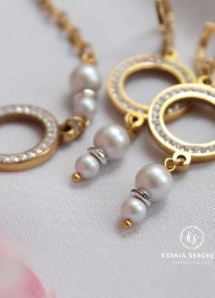 Комплект кулон сережки з перлами сваровські5 фото