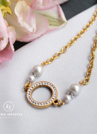 Комплект кулон сережки з перлами сваровські7 фото