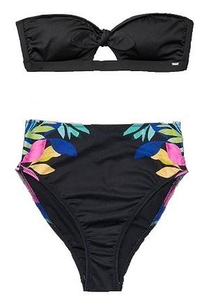 Купальник victoria’s secret чёрный бандо высокие плавки виктория сикрет vs