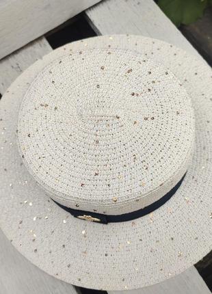 Соломенная шляпа со стразами и пчелкой, женская белая шляпа2 фото