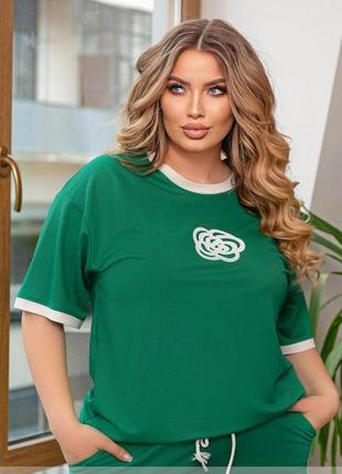 Костюм двойка спортивный прогулочный футболка штаны батал большие размер батальный зеленый3 фото