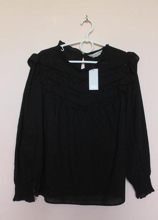 Чорна святкова бавовняна блузка, блуза хлопок, рубашка, сорочка 50-52 р.1 фото