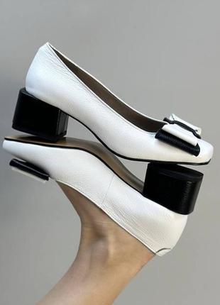 Екслюзивні туфлі з італійської шкіри та замші жіночі на підборах з бантиком