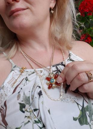 Ожерелье цепейка мальтийский креп винтаж, под барочные жемчужины4 фото