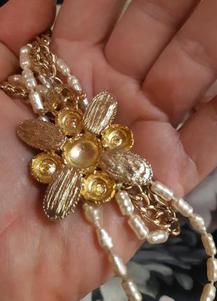 Ожерелье цепейка мальтийский креп винтаж, под барочные жемчужины8 фото