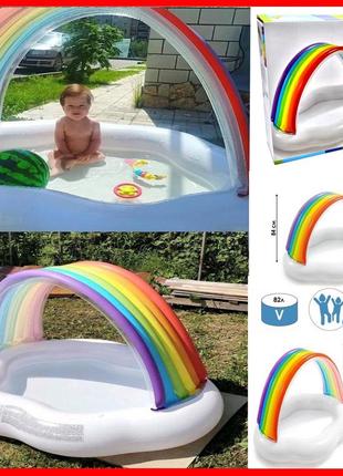 Детский надувной маленький  бассейн круглый с навесом 142 х 119 х 84 см для дома дачи для малышей2 фото