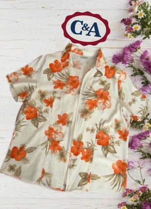 Перезагружена🌹canda c&a вискоза+лен красивая летняя блузка  женская на замке в цветочный принт 🌹2 фото