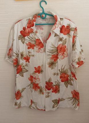 Перезагружена🌹canda c&a вискоза+лен красивая летняя блузка  женская на замке в цветочный принт 🌹3 фото