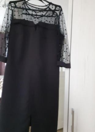 Черное платье со вставками сетки в горошек3 фото