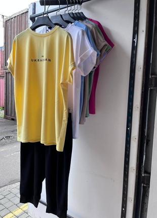 Костюм с шортами женский летний легкий базовый на лето желтый голубой зеленый желтый розовый черный футболка шорты велосипедки повседневный батал9 фото