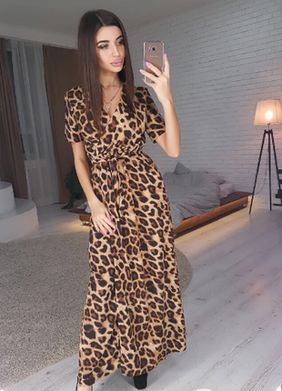 Брендовое леопардовое макси платье1 фото
