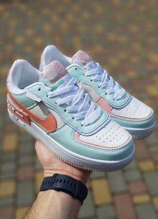 Nike air force 1 shadow білі з бірюзою і пудрою