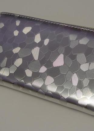 Новый бомбезный длинный серебристый кошелек бумажник хамелеон серебро3 фото