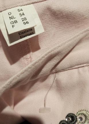 Стрейч-коттон,нежно-розовые,зауженные джинсы с вышивкой-стразиками,мега батал8 фото