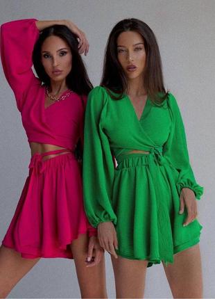 Легкий костюм (спідниця-шорти + топ з рукавами )🖤