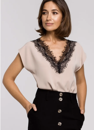 Жіноча блузка з вирізом та мереживом норма, батал2 фото
