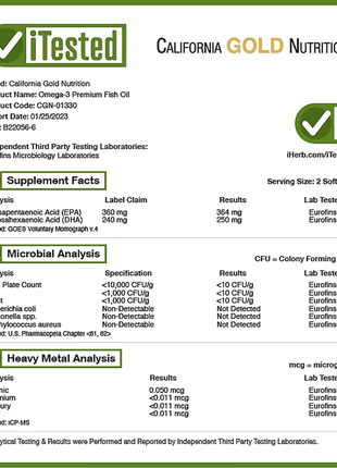 California gold nutrition, омега-3, риб'ячий жир преміумкласу, 240 м'яких капсул з рибним желатином4 фото