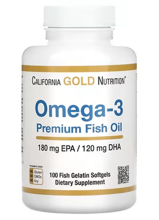 California gold nutrition, омега-3, рыбий жир премиального качества, 100 рыбно-желатиновых капсул