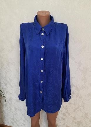 Ніжна шовкова вінтажна сорочка  кардиган оверсайз індіго жакардовий шовк малюнок італія