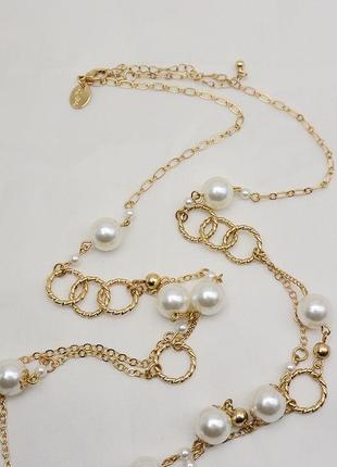 Длинное колье цепи с жемчугом и декором брендовое двойное ожерелье5 фото