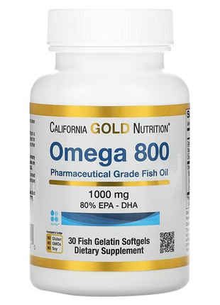 California gold nutrition, омега 800, рыбий жир фармацевтической степени чистоты, 80% эпк/дгк, 1000