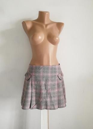 👑 шерстяная юбка в клетку в стиле stella maccartney 👑 короткая  твидовая юбка в складку1 фото