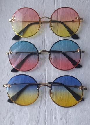 Очки солнцезащитные с градиентом uv400 круглые базелио-яркие желто голубые1 фото