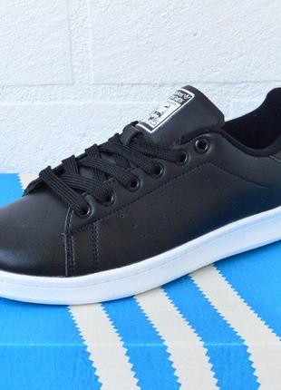 Кеди adidas stan smith чорні з білим, шкіра жіночі кросівки адідас мокасіни5 фото