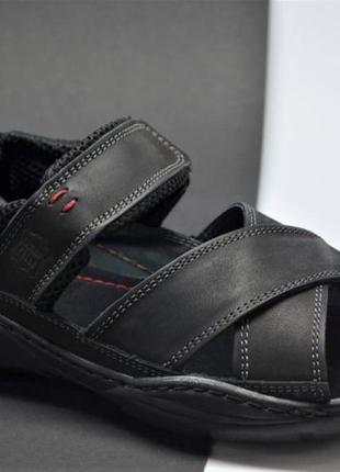 Мужские модные польские кожаные сандалии черные mario boschetti 5336