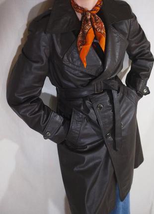 Винтажный итальянский тренч пальто из натуральной кожи anfor кожаный плащ ретро3 фото