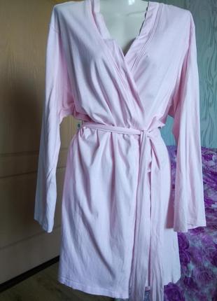 Нежный розовый короткий трикотажный халат george с сердцем на спине 100% коттон /xl4 фото