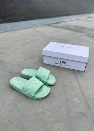 Женские шлепанцы slides small logo mint green / smb