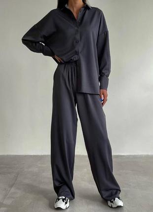 Женский деловой стильный классный классический удобный модный трендовый костюм модный брюки штаны штанишки и + рубашка черный бежевый