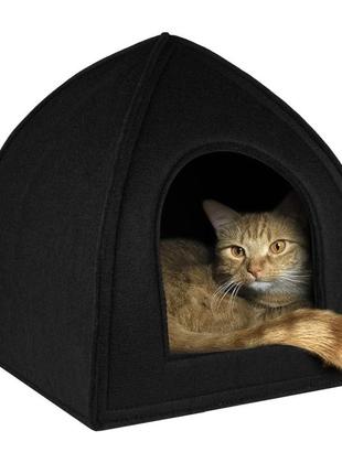 Будиночок шатер для кота собаки 45х45х48 см чорний