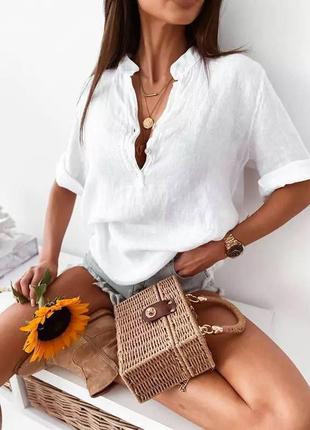 Красивая классная классическая качественная стильная модная удобная женская модная трендовая базовая рубашка с рукавами белая
