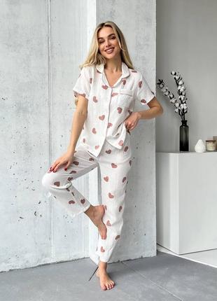 Летняя легкая пижама с брюками муслин к62483 фото