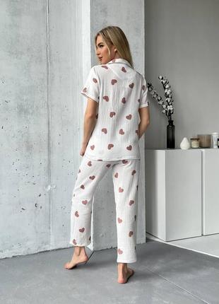 Летняя легкая пижама с брюками муслин к62489 фото