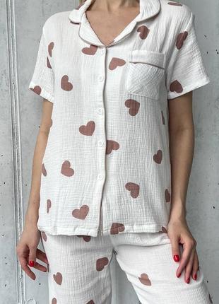 Летняя легкая пижама с брюками муслин к62486 фото
