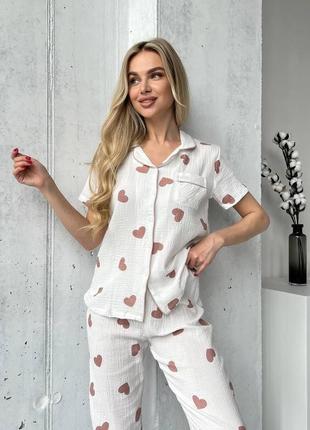 Летняя легкая пижама с брюками муслин к62485 фото