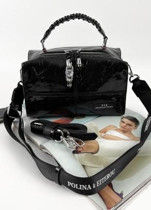 Женская кожаная лаковая сумка бочонок с двумя ремешками polina & eiterou
