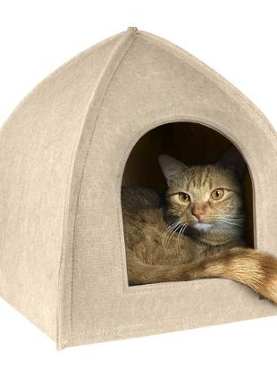 Будиночок шатер для кота собаки 45х45х48 см бежевий