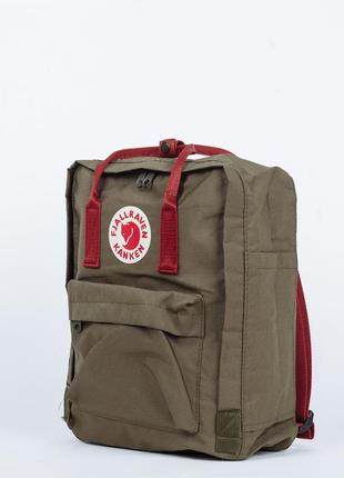 Рюкзак fjällräven kanken classic хакі з бордовими ручками4 фото