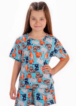 2565-01кот летняя пижама для девочки котики тм авекс